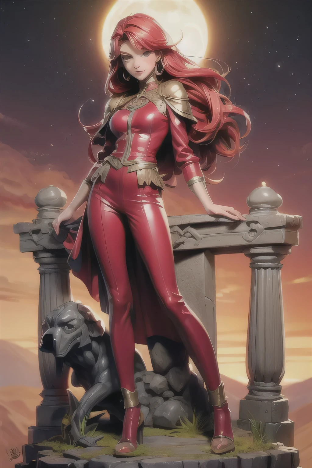 ((mejor calidad)), ((Obra maestra)), (detallado), cara perfecta((mejor calidad)), ((Obra maestra)), (detallado),(( cara perfecta)) ((mejor calidad)), ((Obra maestra)), (detallado), cara perfecta. young girl 14 years, , ((goddes of The sun)), red clothes, red hair, full body