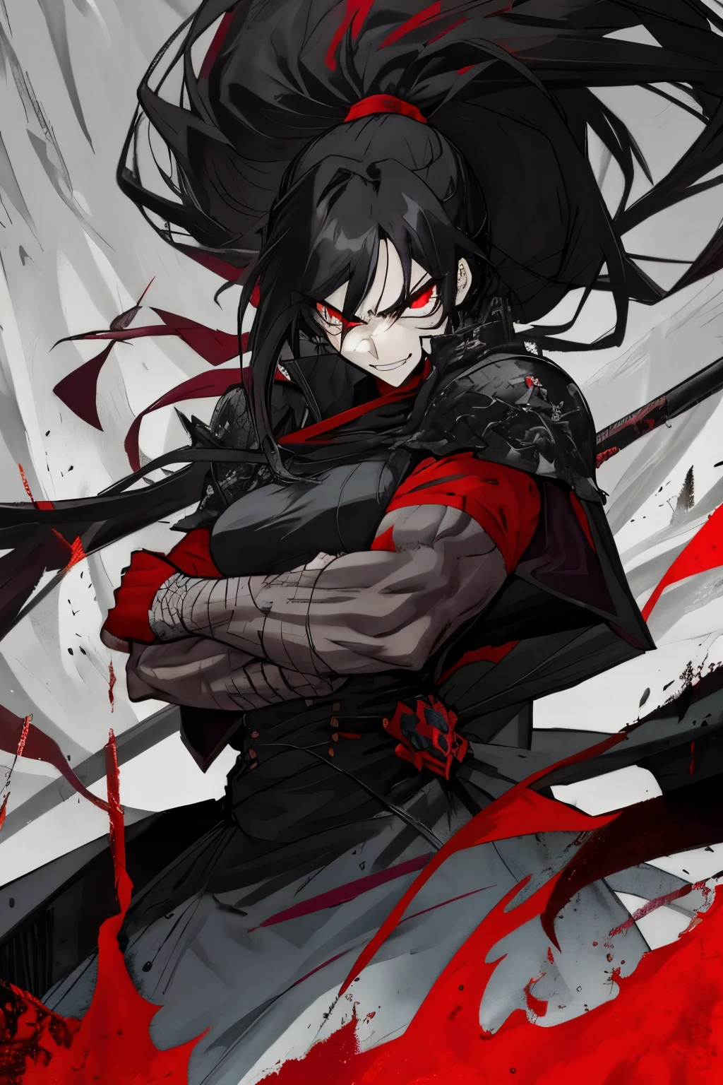 Anime villain with a fierce look, dark eyes burning with intense hatred, sharp jawline, and menacing scowl, long black hair flowing wildly behind, thick muscles bulging from under ripped clothing, ominous aura enveloping, clenched fist holding a wicked weapon, evil grin spreading across face, oozing malice, presence commanding fear, cackles manically, leaves chaos in his wake. --s2
Anime villainess with a fierce look, piercing red eyes, sharp angular features, cruel smile, jet black hair tied back in a ponytail, muscular arms crossed, wearing form-fitting leather armor, wields a wicked staff