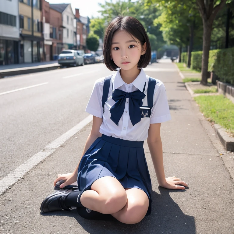 bob-cut hair，adolable，，student school uniform，beatifull，a beauty girl，Petite，looking at me，校服，black-hair，teens girl，Poor milk，Petite，short  skirt，Tomboyish，