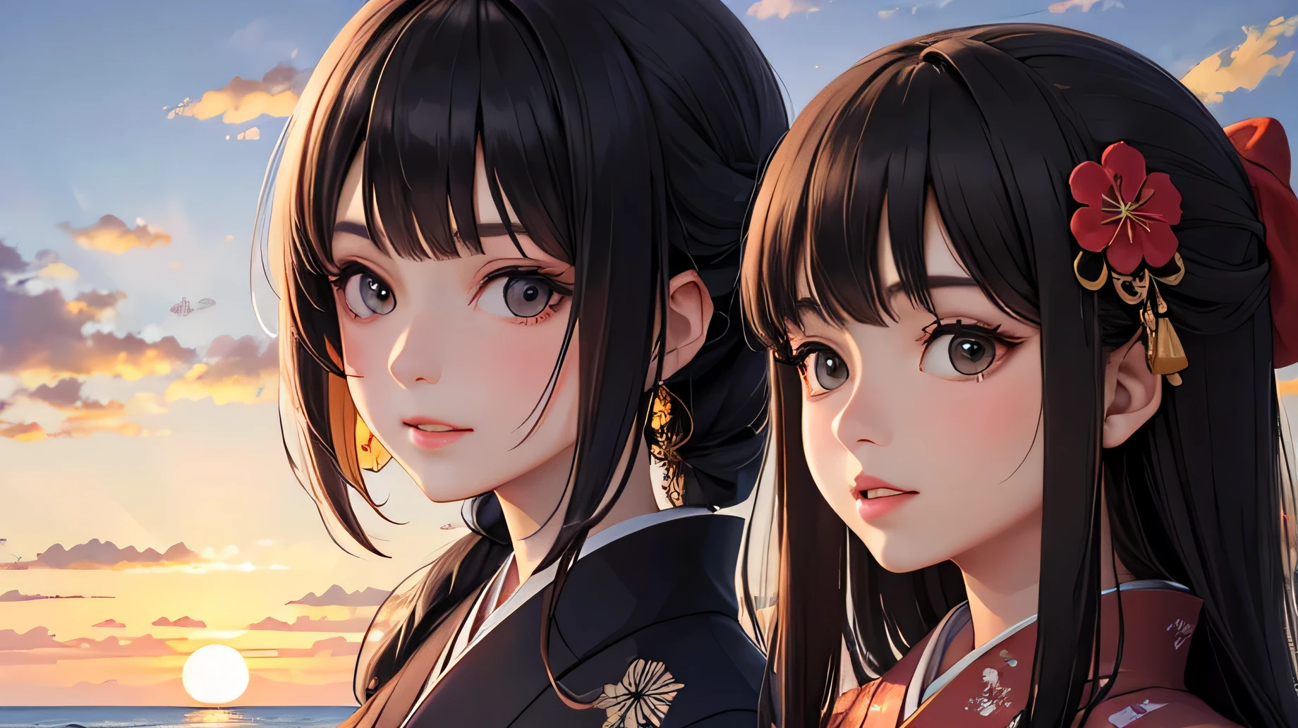  (detailed), Perfect Face,Kimono Girl,Sisters,Sunset