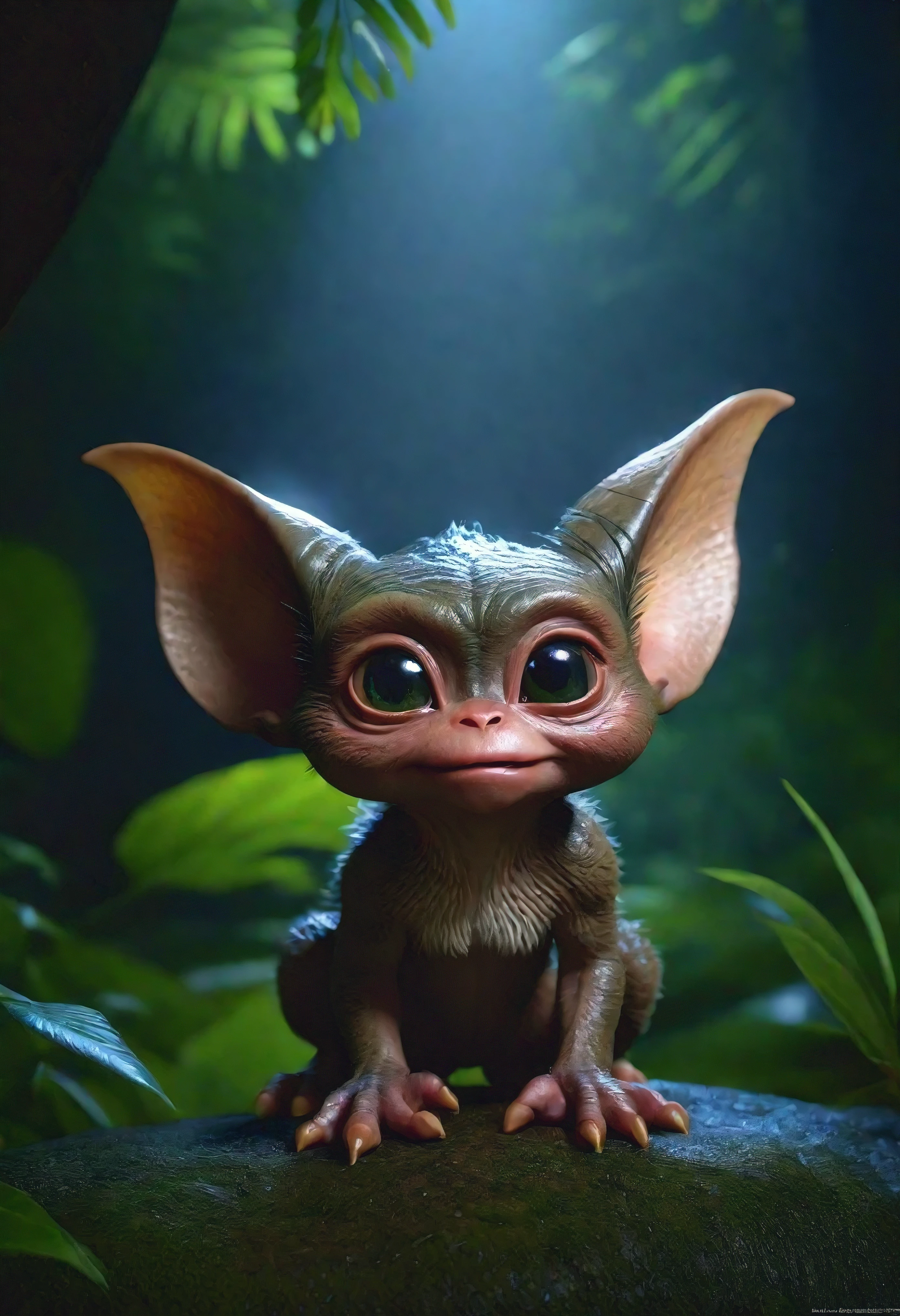 Cute alien creatures,Tiny creatures, (CBZBB:1.25), ((gremlin),Zhkute, Small, baby, Beautiful, Fantasy art, deviant art, trending artstation, Digital Art, Detailed, Realistic, humanoid, character, tiny, Cinematic shot, cinematic portrait of a mole gremlin, cute character, looks like a gremlin, large ears, elongated nose, five toes on paws, a huge acorn in its paws, Reality, Realism, tmasterpiece, Brad Jongsan walks in the jungle (Night of the Fireflies), (higly detailed: 1 1), rough face, natural skin, hiquality, NSFW, pretty eyes, (Detailed face and eyes), (s face: 1 2), tumult, Complementary, real-photo, .....PSD, Lightweight Film Photography, sharp-focus, contrast lighting, Detail Skin, high resolution 8k, Crazy detailing, Realistic, professional photo of a, 8K UHD, dslr, soft light, hiquality, film grains, Fujifilm XT3.