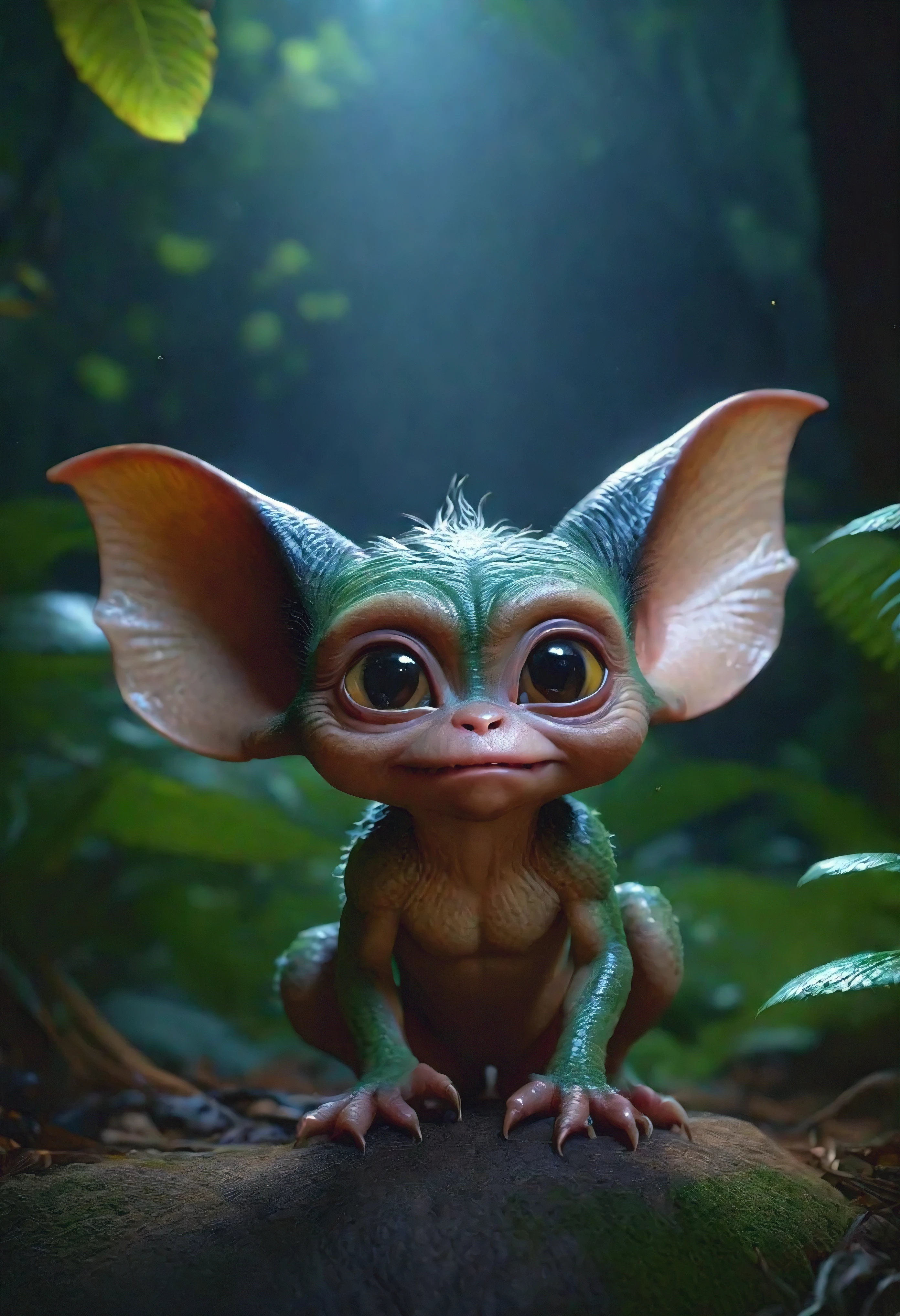 Cute alien creatures，Tiny creatures, (CBZBB:1.25), ((gremlin),Zhkute, Small, baby, Beautiful, Fantasy art, deviant art, trending artstation, Digital Art, Detailed, Realistic, humanoid, character, tiny, Cinematic shot, cinematic portrait of a mole gremlin, cute character, looks like a gremlin, large ears, elongated nose, five toes on paws, a huge acorn in its paws, Reality, Realism, tmasterpiece, Brad Jongsan walks in the jungle (Night of the Fireflies), (higly detailed: 1 1), rough face, natural skin, hiquality, NSFW, pretty eyes, (Detailed face and eyes), (s face: 1 2), tumult, Complementary, real-photo, .....PSD, Lightweight Film Photography, sharp-focus, contrast lighting, Detail Skin, high resolution 8k, Crazy detailing, Realistic, professional photo of a, 8K UHD, dslr, soft light, hiquality, film grains, Fujifilm XT3.