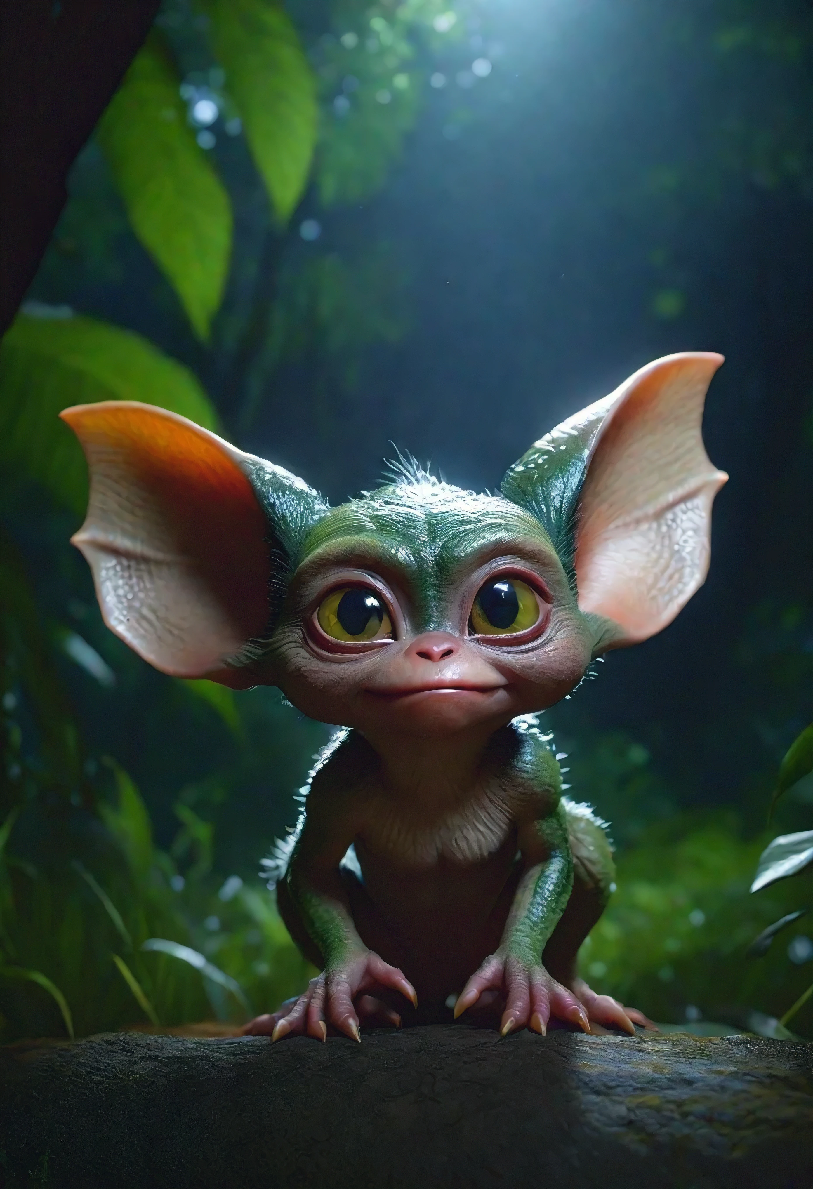 Cute alien creatures,Tiny creatures, (CBZBB:1.25), ((gremlin),Zhkute, Small, baby, Beautiful, Fantasy art, deviant art, trending artstation, Digital Art, Detailed, Realistic, humanoid, character, tiny, Cinematic shot, cinematic portrait of a mole gremlin, cute character, looks like a gremlin, large ears, elongated nose, five toes on paws, a huge acorn in its paws, Reality, Realism, tmasterpiece, Brad Jongsan walks in the jungle (Night of the Fireflies), (higly detailed: 1 1), rough face, natural skin, hiquality, NSFW, pretty eyes, (Detailed face and eyes), (s face: 1 2), tumult, Complementary, real-photo, .....PSD, Lightweight Film Photography, sharp-focus, contrast lighting, Detail Skin, high resolution 8k, Crazy detailing, Realistic, professional photo of a, 8K UHD, dslr, soft light, hiquality, film grains, Fujifilm XT3.