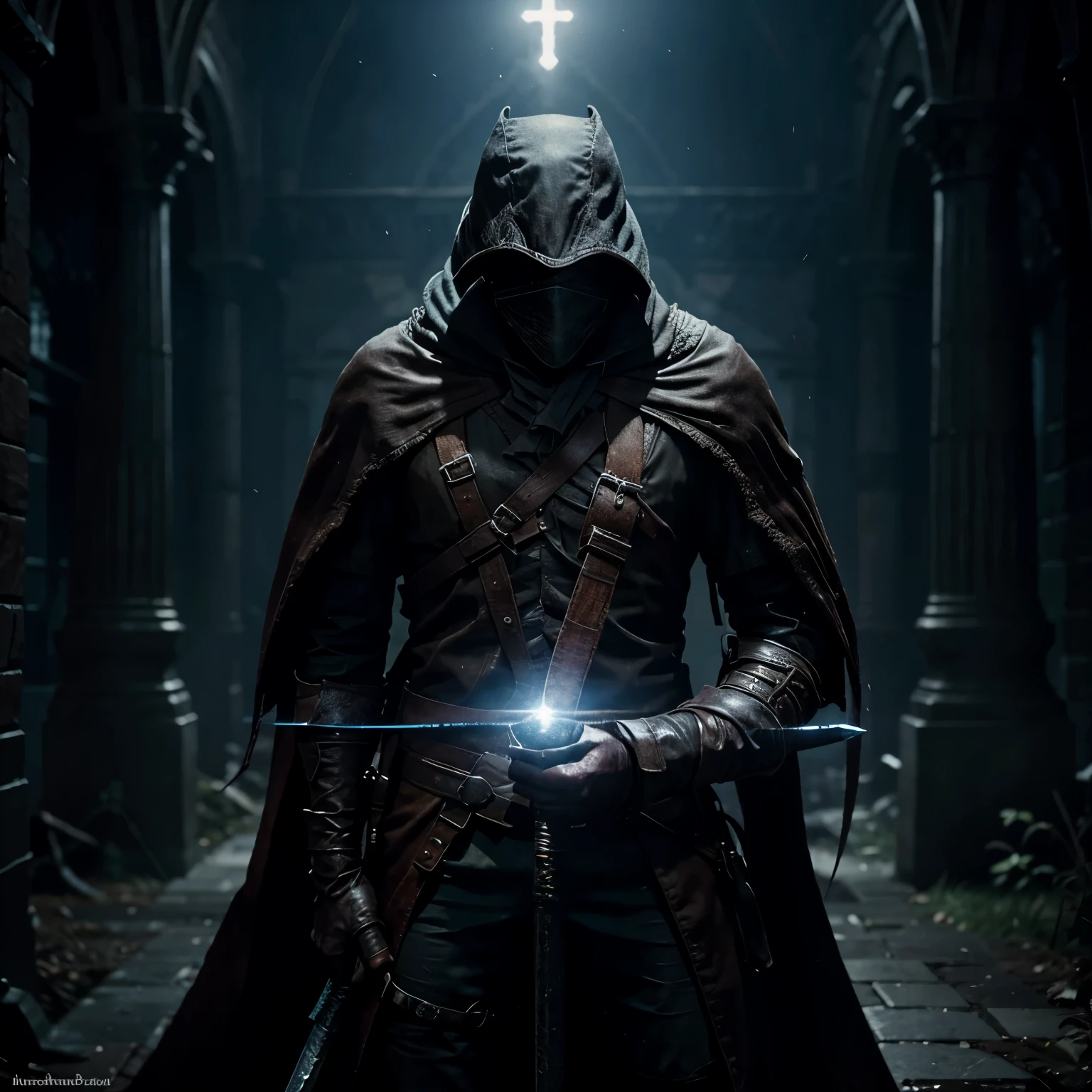 Bloodborne hunter with glowing great sword
