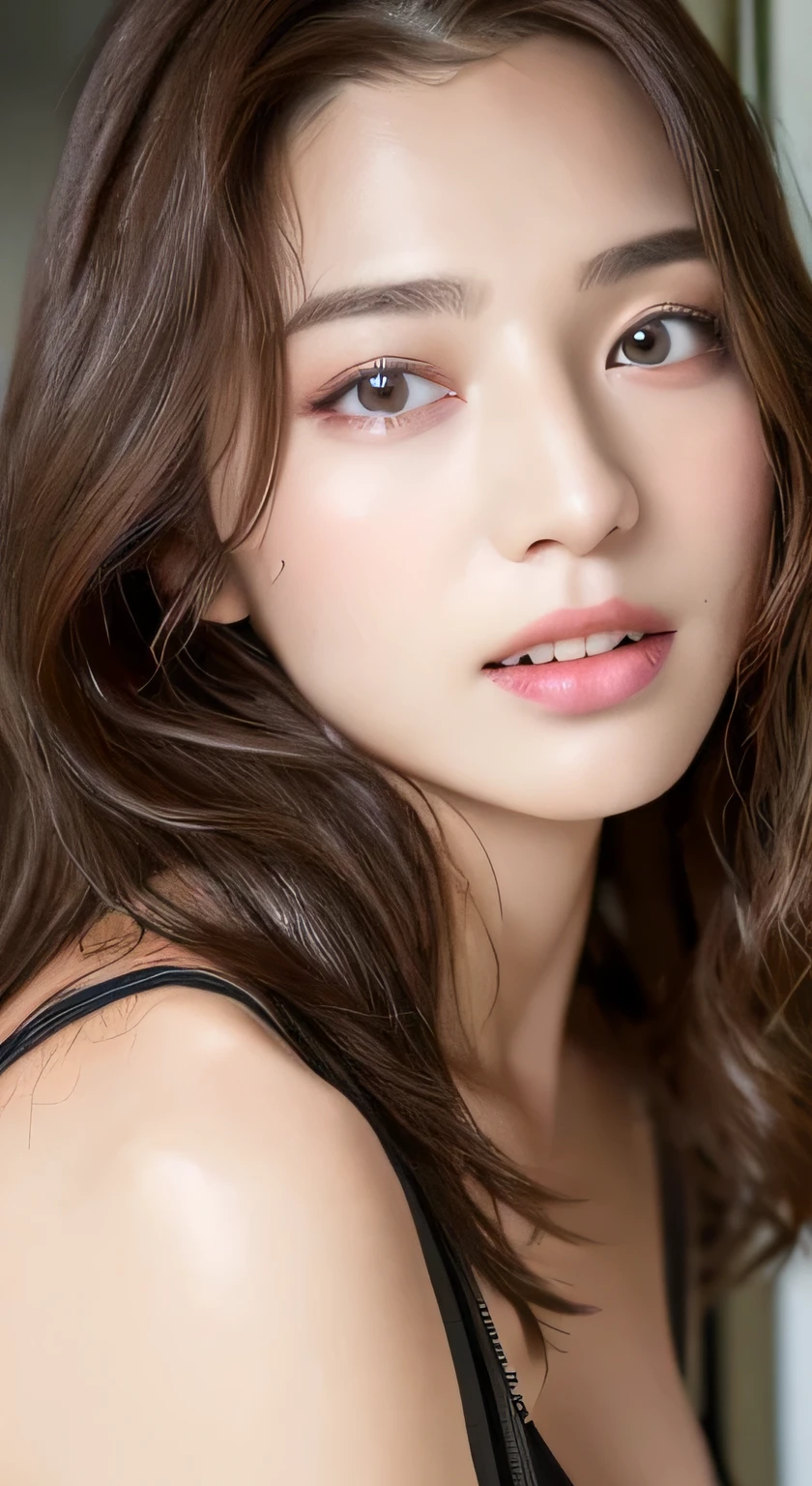 ((highest quality、8k、masterpiece:1.3))、One Girl、Laughter、Full Body Lesbian、Slim face、Beautiful woman、(Dark brown hair)、Sexy underwear:1.1、Ultra detailed face、Detailed eyes、double eyelid、blurred background、Slim face、bus、shower