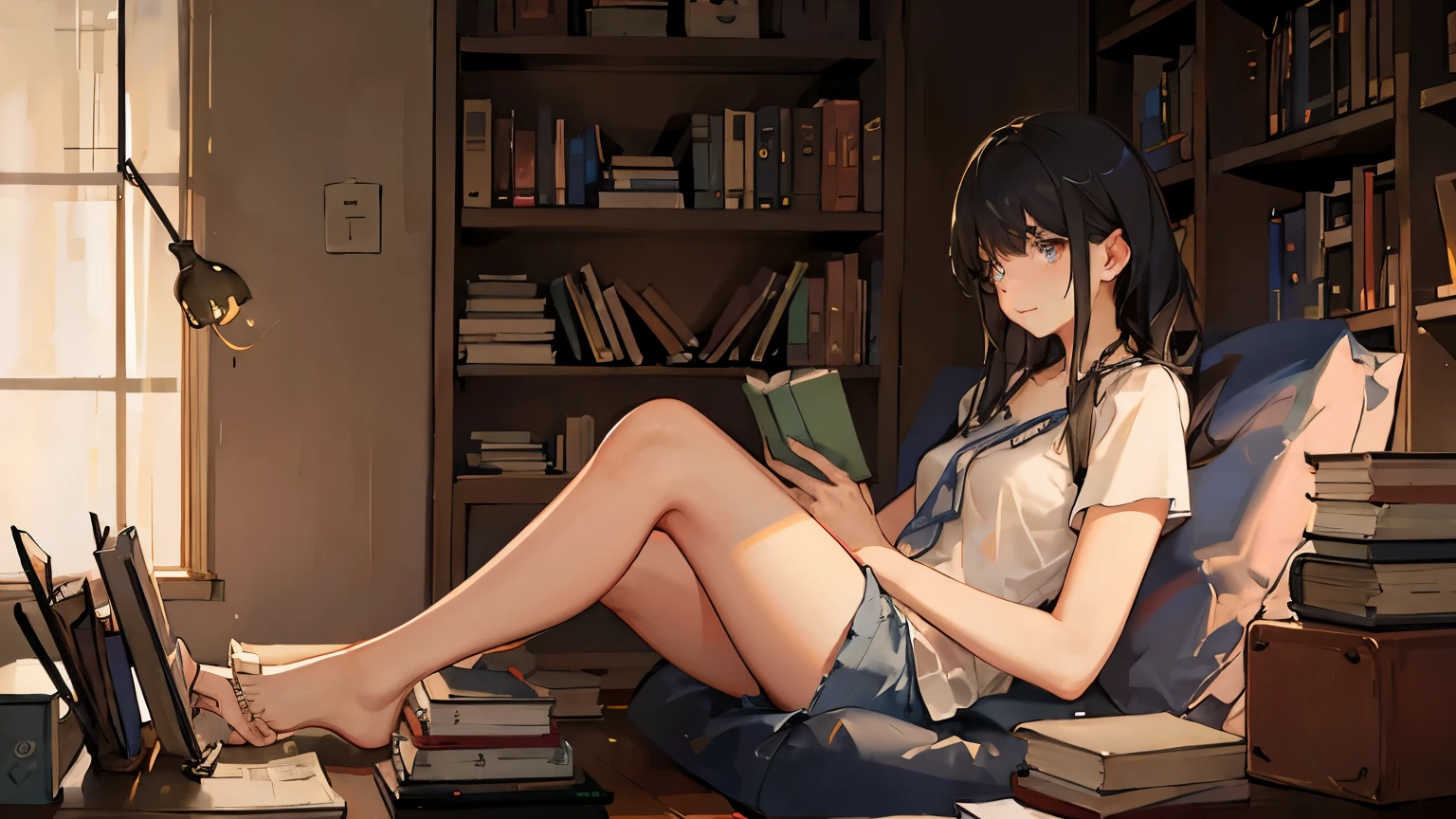 girl studying with book, 4k