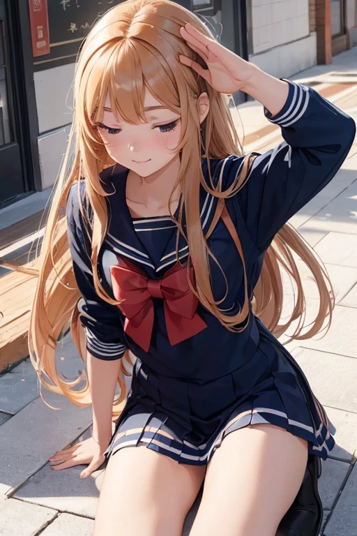 (8K), (best quality), (muste piece: 1.2) Female student with long hair ((Bowing your head in greeting:1.4)) Wearing a sailor uniform