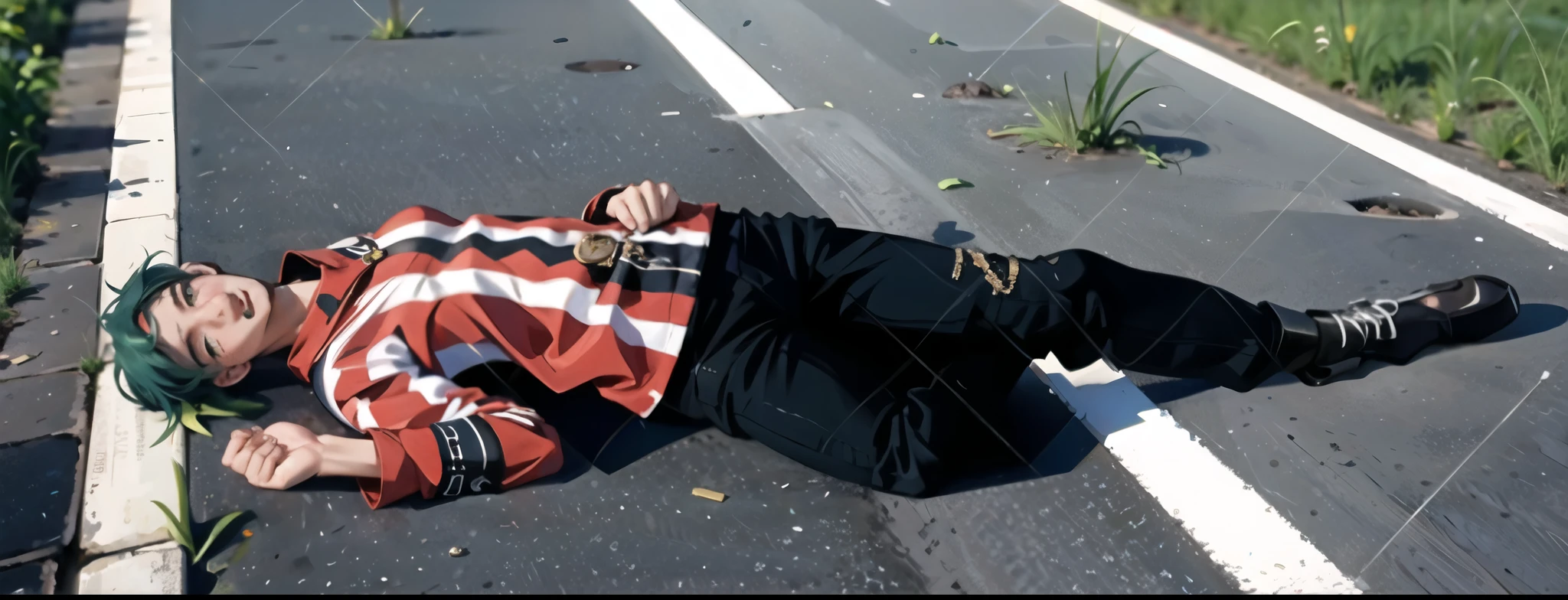 A dead boy with green hair is 16 years old, white pants.