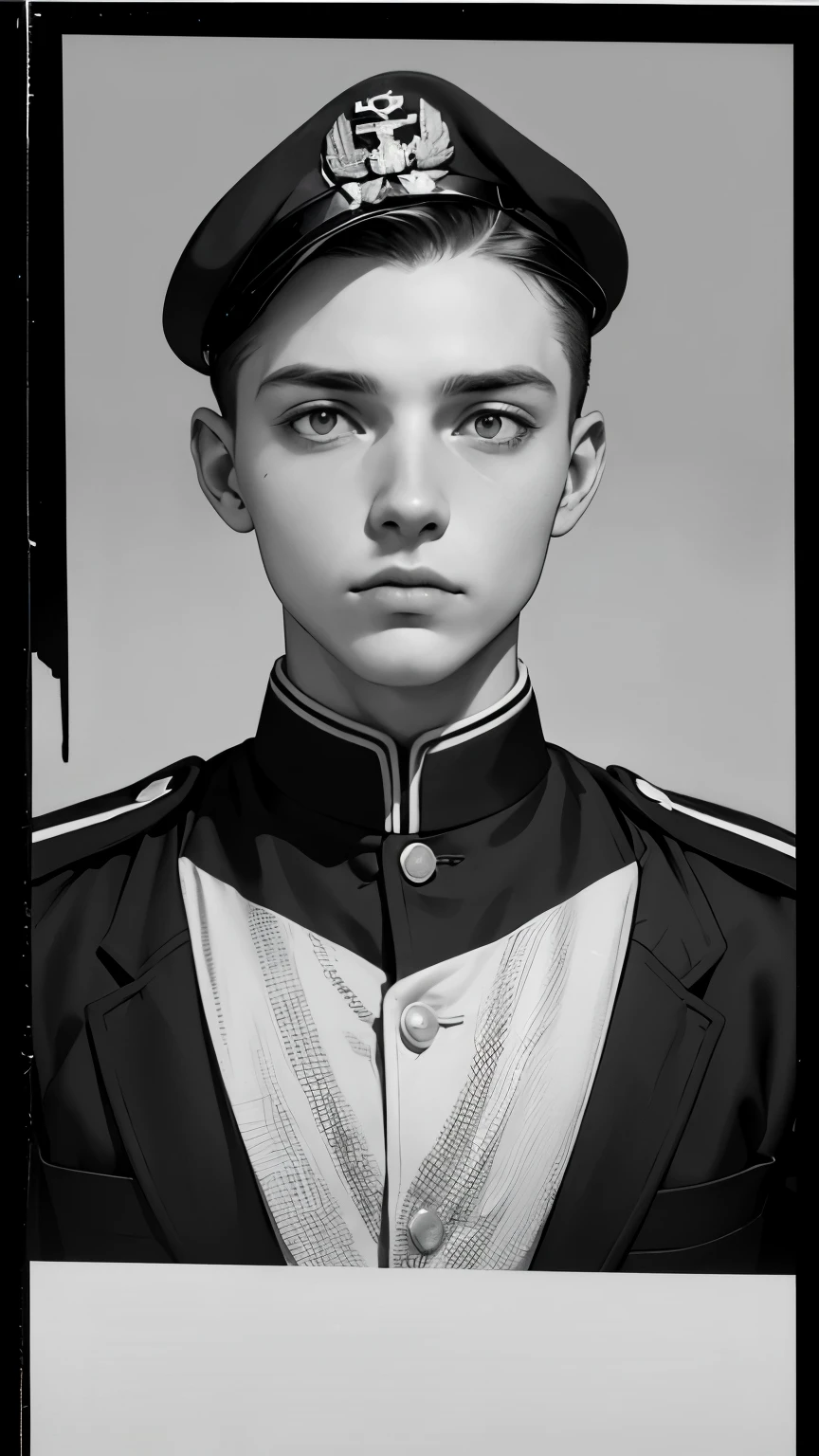 a black and white photo of a man in a uniform, a colorized photo by Eero Järnefelt, flickr, bauhaus, world war 2 portrait photo, portrait of a soldier, a young man, frontal portrait of a young, einar jonsson, taken on a ww 1 camera, herbert lowis, in a soldier uniform, hermann hendrich