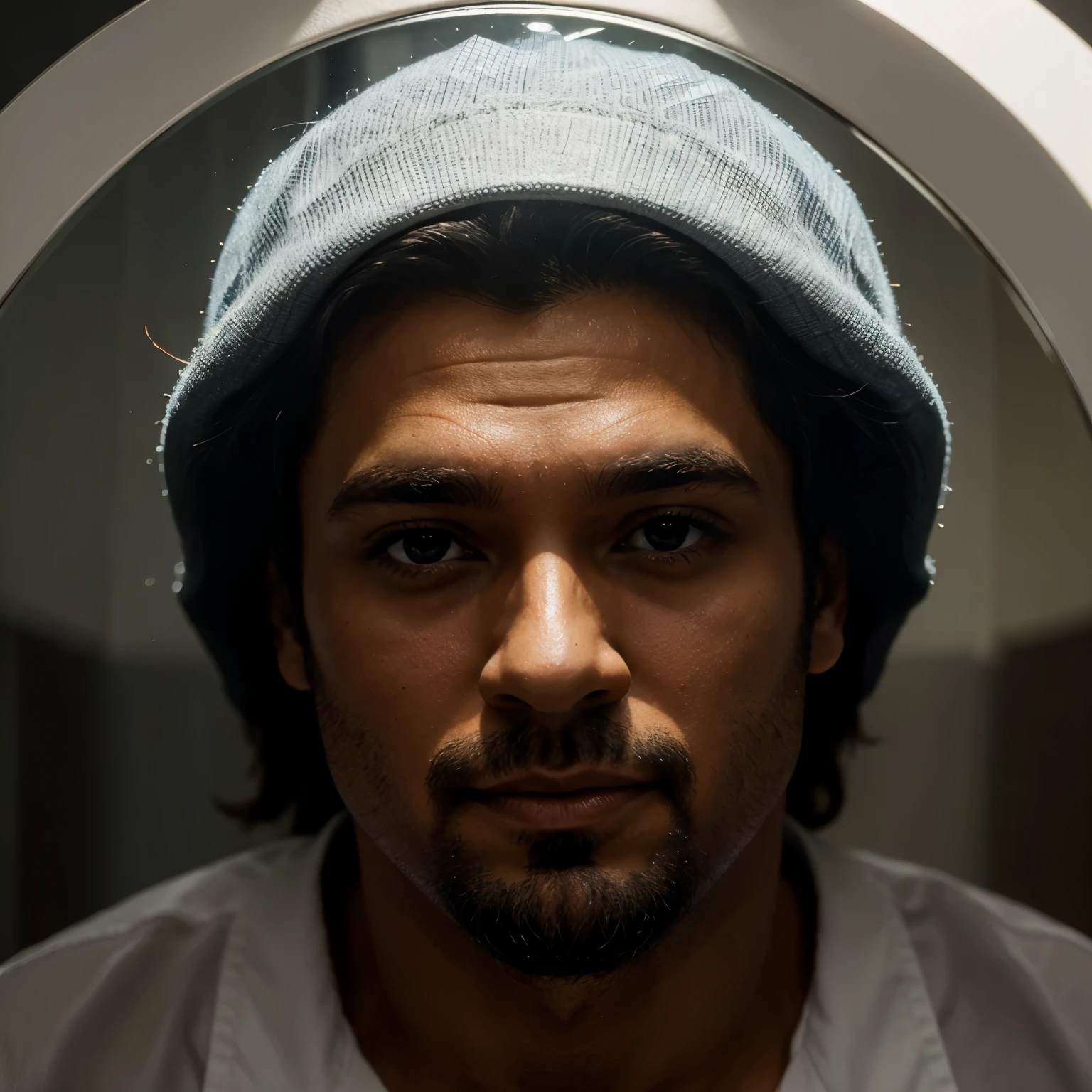 Um homem, de frente, dinheiro em volta, empreendedorismo, fundo preto, luz amarela refletindo