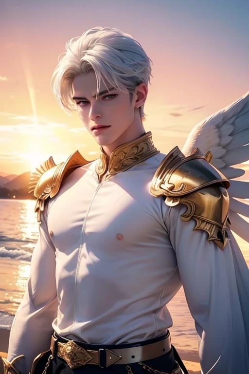 super high resolution, best quality, photo, 4k, (photorealistic: 1.4), cinematic lighting, full naked male angel with large translucent wings, expose the penis, huge penis, errected, shirtless naked muscular man, abdominal muscles dressed in medieval gold armor, detailed feathers, men angel with large translucent wings, muscular , tall, layer hair cut , abdominal muscles clad in medieval gold armor, detailed feathers, environment cyberpunk, snow and ice environment in the background, ice cathedral, portal of the future, 3D light, HD, magic light , god of light, backlighting, detailed face, inspirited by Li Xian, Leo Wu, shi yu, contrasts, smooth shinning skin, soft hands, correct anatomy, five fingers. Penis in correct shape, focus on the penis, big sexy ass