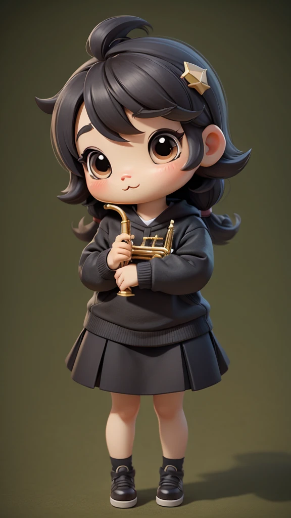 cute trumpet、Chibi style、View Full Body、Focus the camera lens、Facing forward、1 head body、Solid color pattern on the same background