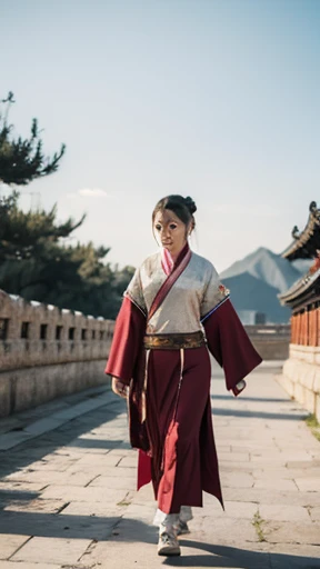 Ancient Chinese woman walking alone