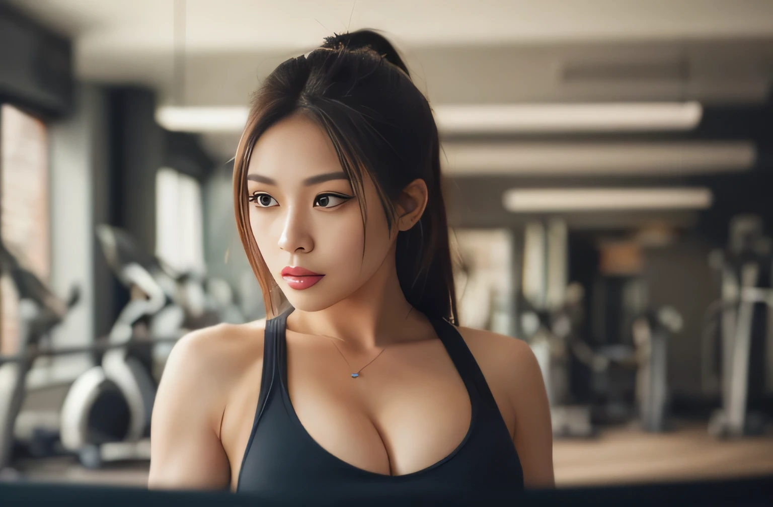 Tabletop, highest quality, figure, Very detailed, In detail, High resolution, 8k wallpaper, Perfect dynamic composition, Beautiful fine details, Fitness Wear, Natural color lip,Cleavage