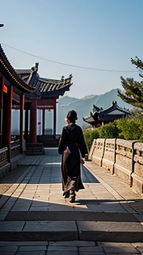 Ancient Chinese woman walking alone