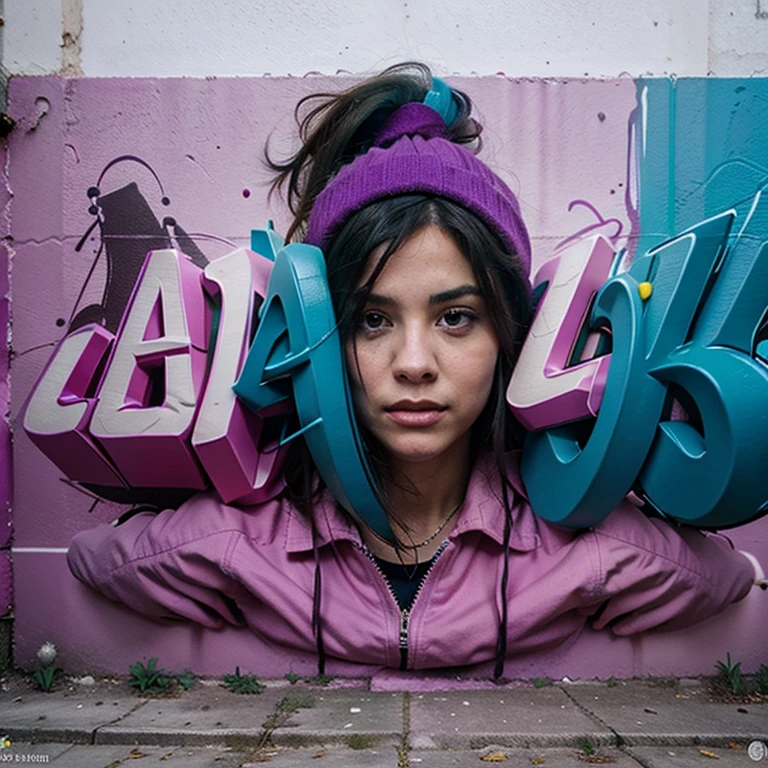 UN PRIMER PLANO DE UN GRAFFITI3D CON (((TEXT: "LAURA"))) , EL MEJOR GRAFFITI, EL GRAFFITI3DA LO HACE UN CHICO CON ROPA URBANA, EN LA PARED DE UN EDIFICIO, LOS COLORES DEL GRAFFITI3DA SON ROSA, MORADO Y GRIS, DETALLADAMENTE REALIZADO,LETRAS PERFECTAMENTE DELINEADAS, FORMAN LA PALABRA "LAURA", EL JUEGO DE SOMBRAS Y PERSPECTIVA LE DAN UN TOQUE HIPER RFEALISTA, 8k, ANTES DE TERMIRAR VERIFICA QUE EL GRAFFITI PONGA LA PALABRA "LAURA",