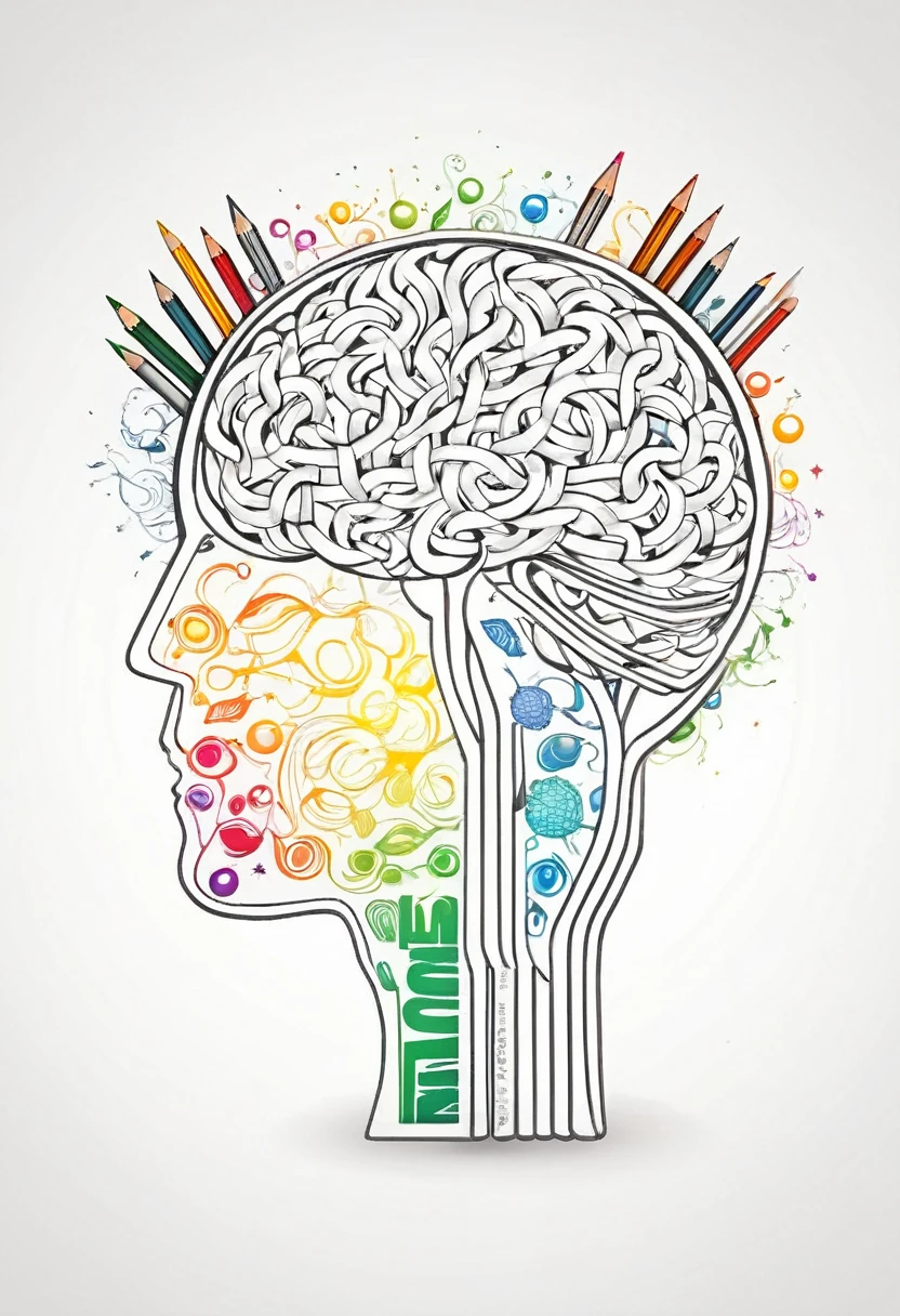 Make a logo showing being thought full creatively with showing pencil ideas and brain with colours 