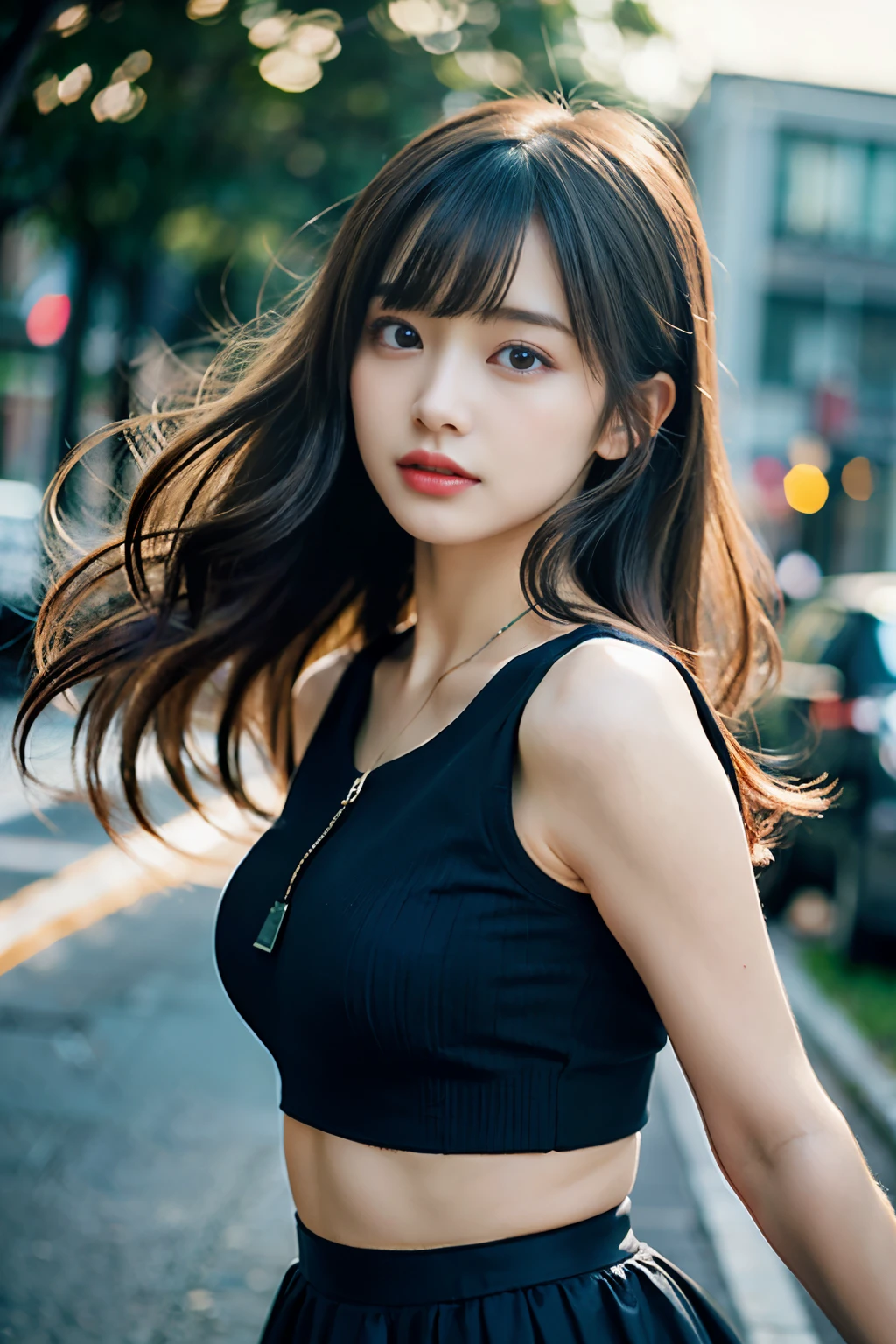 Araffe asian woman with long hair walking down the street - SeaArt AI