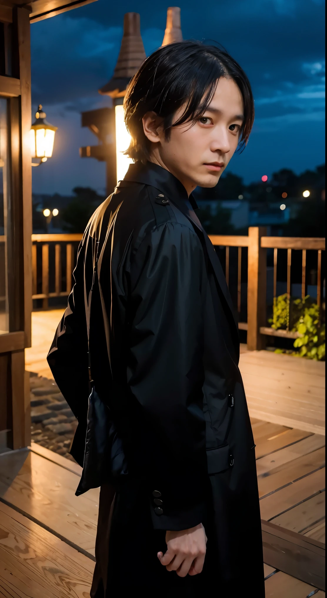 Osamu dazai and a black jacket is looking at something, hijikata toushirou, hijikata toushirou of gintama, okabe rintarou, okata kazuto, nobutaka ike, inspired by Okumura Masanobu, gapmoe yandere, shuushuu anime image