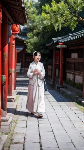 Ancient Chinese woman walking alone