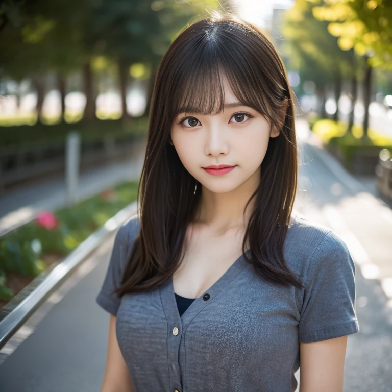 (best quality,4k,8k,highres,masterpiece:1.2),vivid colors,realistic,photography,portrait,Japanese college girl,gray Shirt,selfie((Cowboy Shot)),abundant breasts,frustrated,early summer,sunny,university campus,bokeh