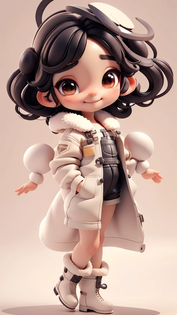 avatar ,Sweet and delicate smile, shiny wings, Wearing overalls, whole body,Fair skin and delicate、Well-defined brown eyes,3D cartoon with delicate shirt,, Furry coat, Black straight hair, Simple white background