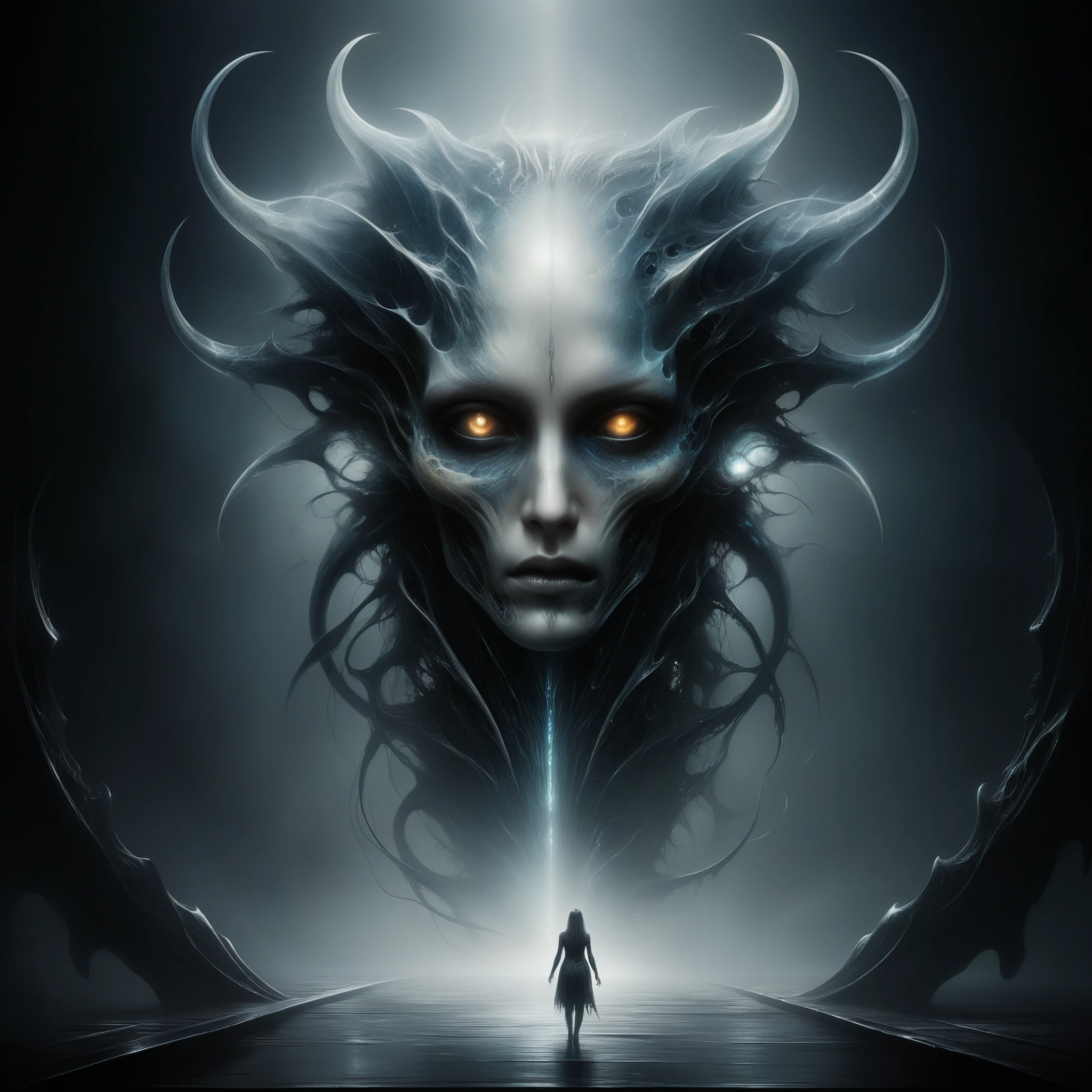 (best quality,4k,8k,highres,masterpiece:1.2),ultra-detailed,(realistic,photorealistic,photo-realistic:1.37),dissonant symphony,nightmarish landscapes,H.R. Giger's surreal horrors,dark and moody,macabre,ominous atmosphere,otherworldly structures and creatures,surrealistic elements,biomechanical creatures and landscapes,ominous lighting and shadows,eerie and haunting,abyssal depths,uncanny valley aesthetics,organic and mechanical fusion,distorted and twisted forms,alienistic environment,unearthly and surreal beauty,dreamlike and nightmarish composition,melancholic and haunting melodies,unpredictable and eerie soundscapes,avant-garde and experimental ambiance,dissonant harmonies and melodies,unsettling and jarring auditory experience,ethereal and haunting vocals,hauntingly beautiful and jarring symphony,numbing and mind-bending auditory journey.