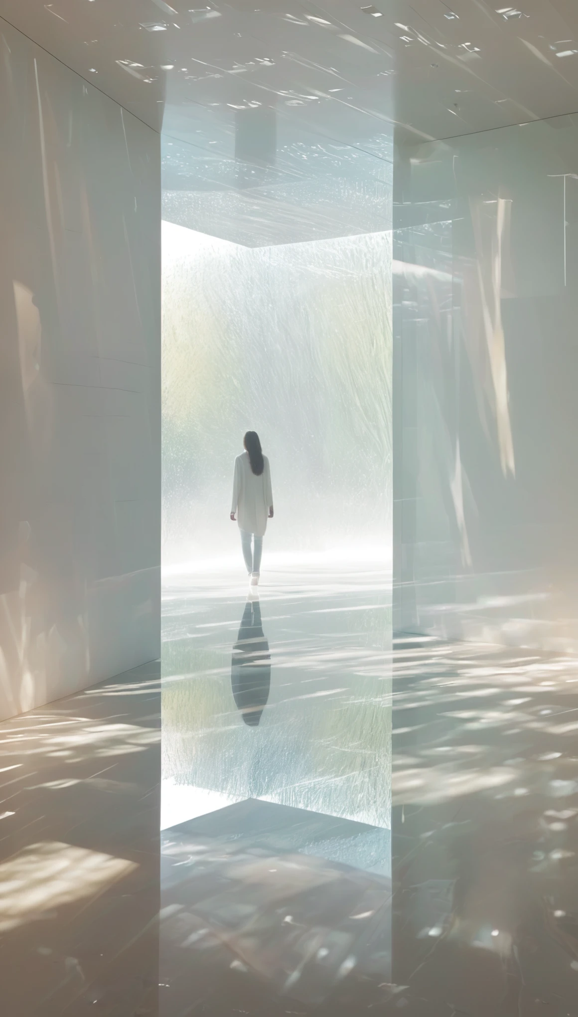 (best quality,4k,8k,highres,masterpiece:1.2),ultra-detailed,(realistic,photorealistic,photo-realistic:1.37),minimalist journey,blingbling,light and shadow,in door,artistic,pastel colors,subtle lighting,dark silhouette,spacious room,reflection of light on the floor,expansive window,neat and clean environment,serene atmosphere,sleek and modern furniture,abstract shapes,harmonious contrast,calming ambiance,artistic interpretation,subtle textures,dreamlike,peaceful solitude,serenity in simplicity,organic forms,tranquil corners,soft hues,soothing composition,bright highlights,delicate shadow play,elegant symmetry,calm surroundings,meticulous attention to detail,minimalist aesthetics,uncluttered visuals,subdued tones,play of light and shadow,quiet contemplation