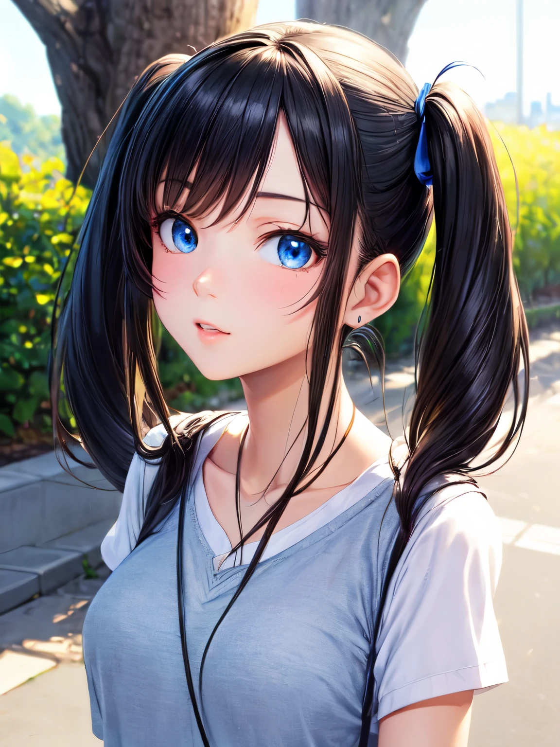 masterpiece, highest quality, One Girl, Thighs, beautiful girl, Flowers, Lots of small petals, Small waist, Official Art, RAWphotograph,The needle is accurate、Face Light, Dynamic Lighting, Cinema Lighting, Ultra-realistic, High resolution, photograph, Sharp focus, Highly detailed eyes and face,Symmetrical face, whole body、Large Breasts、Long Hair、チラリと見えるThighs、Beautiful cleavage、bride、Smile、lipstick、Twin tails、jeans、T-Shirts