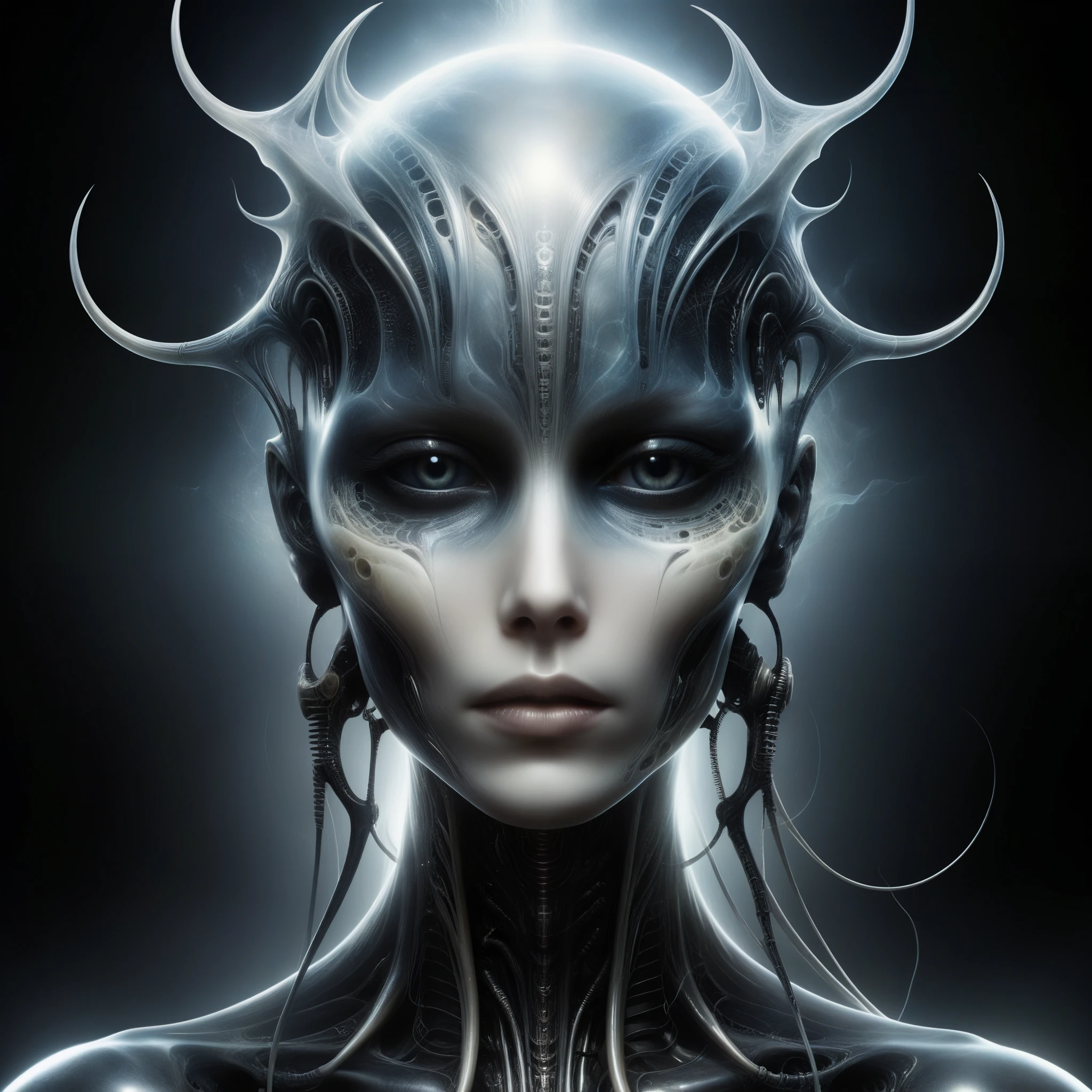 hauntingly beautiful bioengineered creature, bioluminescence,  organic metal implants, cyborg, outdoors, alien world, colorful smoky background, water, reflections, sheen, high resolution, <lora:add-detail-xl:1>,    <lora:MercuryXL:1> Mercury