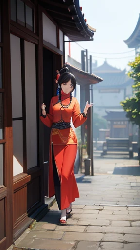 Ancient Chinese woman walking alone