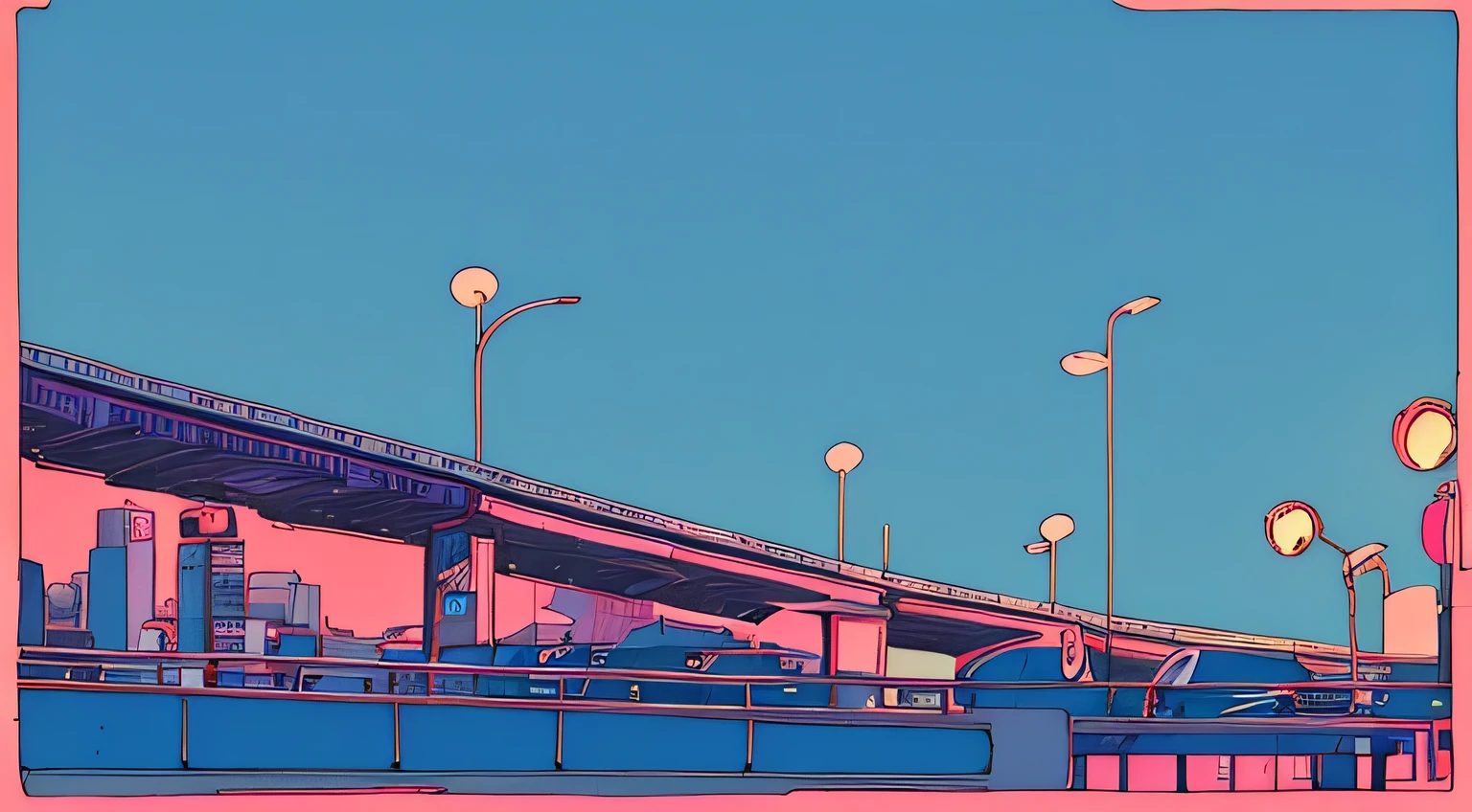 master piece, City Pop style, Pink and blue sky, sunset, street lightstreet light, Futuristic, yet, lofi, retro, vintage, Ghost, light smile, cherry blossoms, ((background only)), (( no human )), (( no person )),