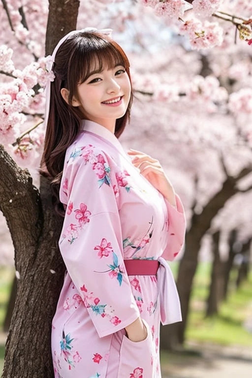 Smiling cat in the cherry blossom storm Japanese clothing Cat Society