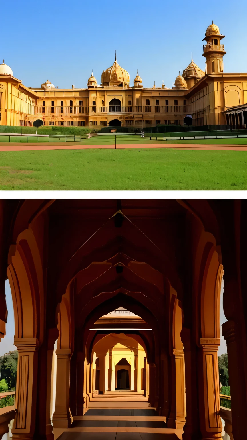 "Montage of historical photographs showing the evolution of the Mysore Palace over time"