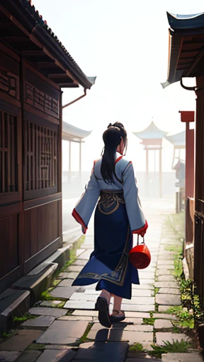 Ancient Chinese woman walking alone
