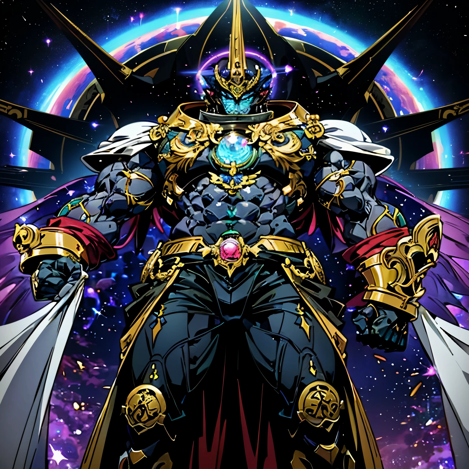 create a a Divine general Turtle Dragon God wearing a all white military uniform with all black cosmic Galaxy skin. dark Galaxy Temple with dreamlike fog. black fur cape. (Male), strong jawline, 10 pack abs, (black cosmic colored skin), (masculine body type).huge muscles, exaggerated muscles, mature man, muscle swelling, bodybuilding, chest muscles, abdominal muscles,