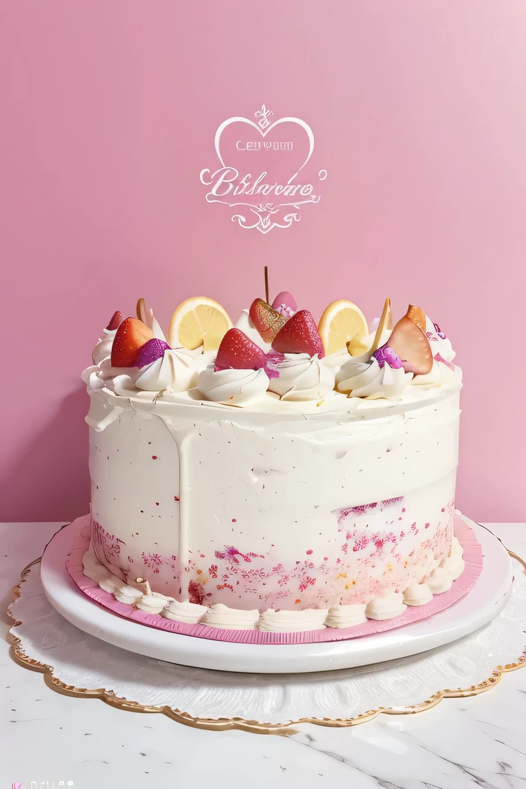 Design a captivating logo for Cil's Cake, a cherished mini bakery renowned for its heavenly confections. Showcase close up potrait of a charming fuchsia cake, set against a serene blue sky and crisp white backdrop. Infuse vibrant fuchsia and yellow accents against a soft pink kitchen background. The logo should be versatile, appealing to cake enthusiasts of all ages, and prominently stand out against the kitchen setting.plenty cake in the background. 8K resolution