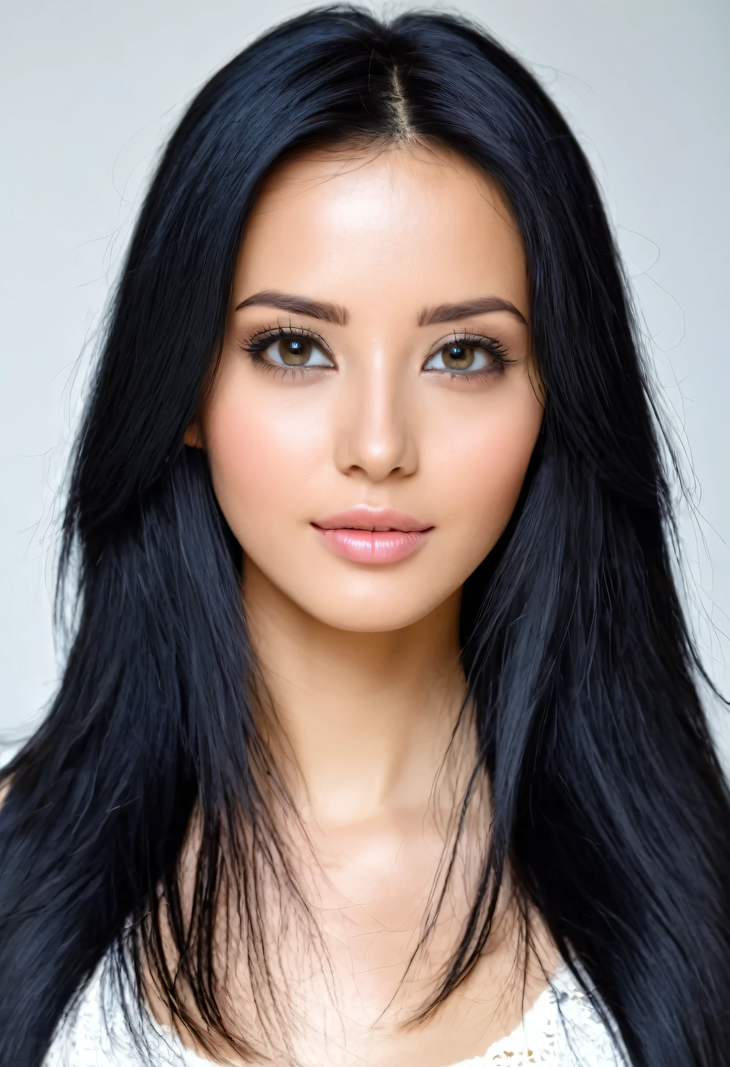 27-year-old attractive and beautiful girl with long black hair, face view