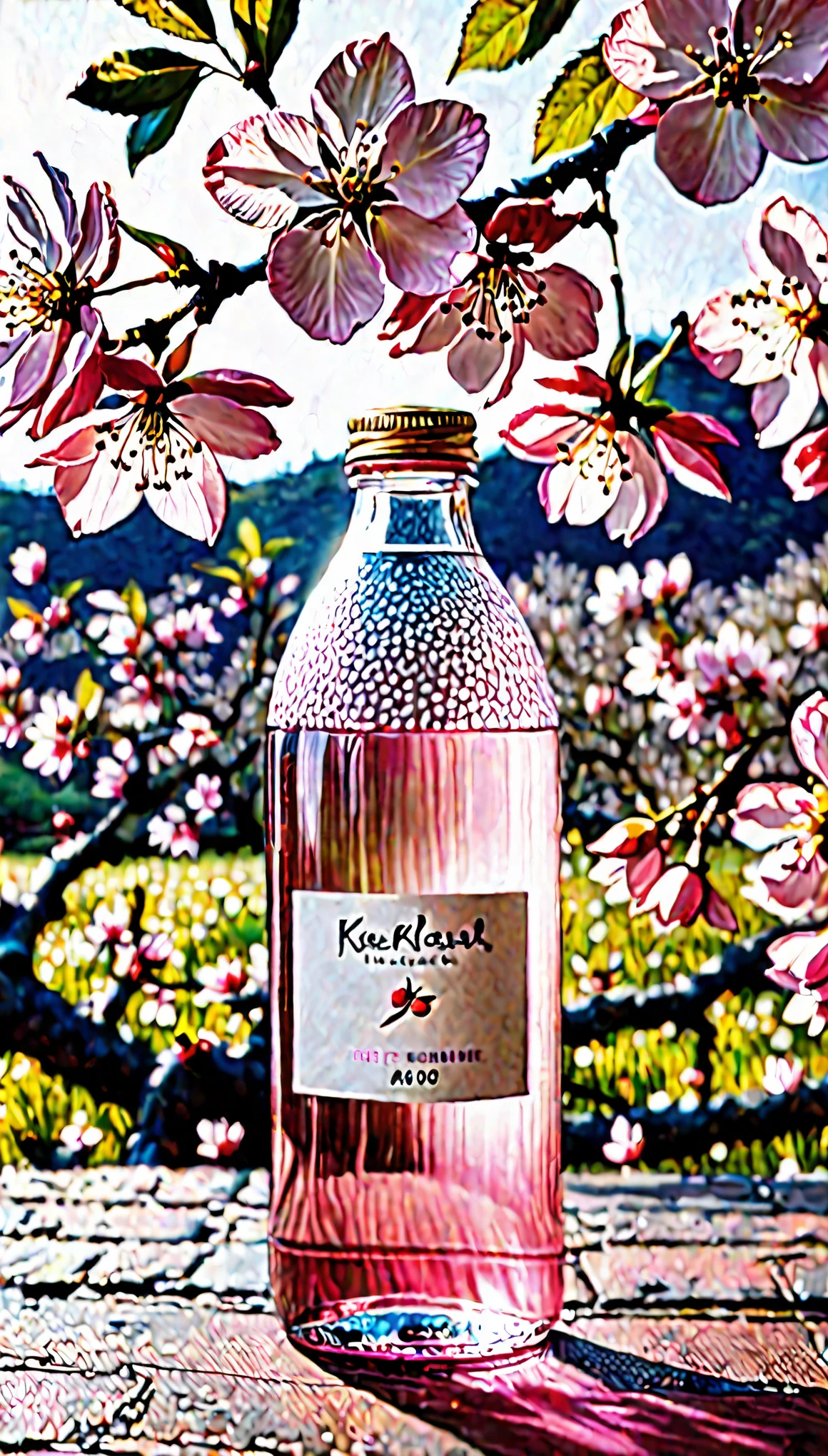 Expertly captured by renowned photographer Lee Jeffries、Think of a bottle cherry tree, a mesmerizing sight of natural beauty.。The image is、Nikon D850 and Kodak Portra 400 film、Trusted F1.6 Using the lens、Rendered in stunning 4K resolution。 ふわふわのpinkの桜の花びらが、A testament to unparalleled realism、Suspended in a bottle。The refraction of light in the atmosphere dances around the petals.、Create complex patterns、Add depth and dimension to your images。An explosion of rich colors、pink、white、Red shade required