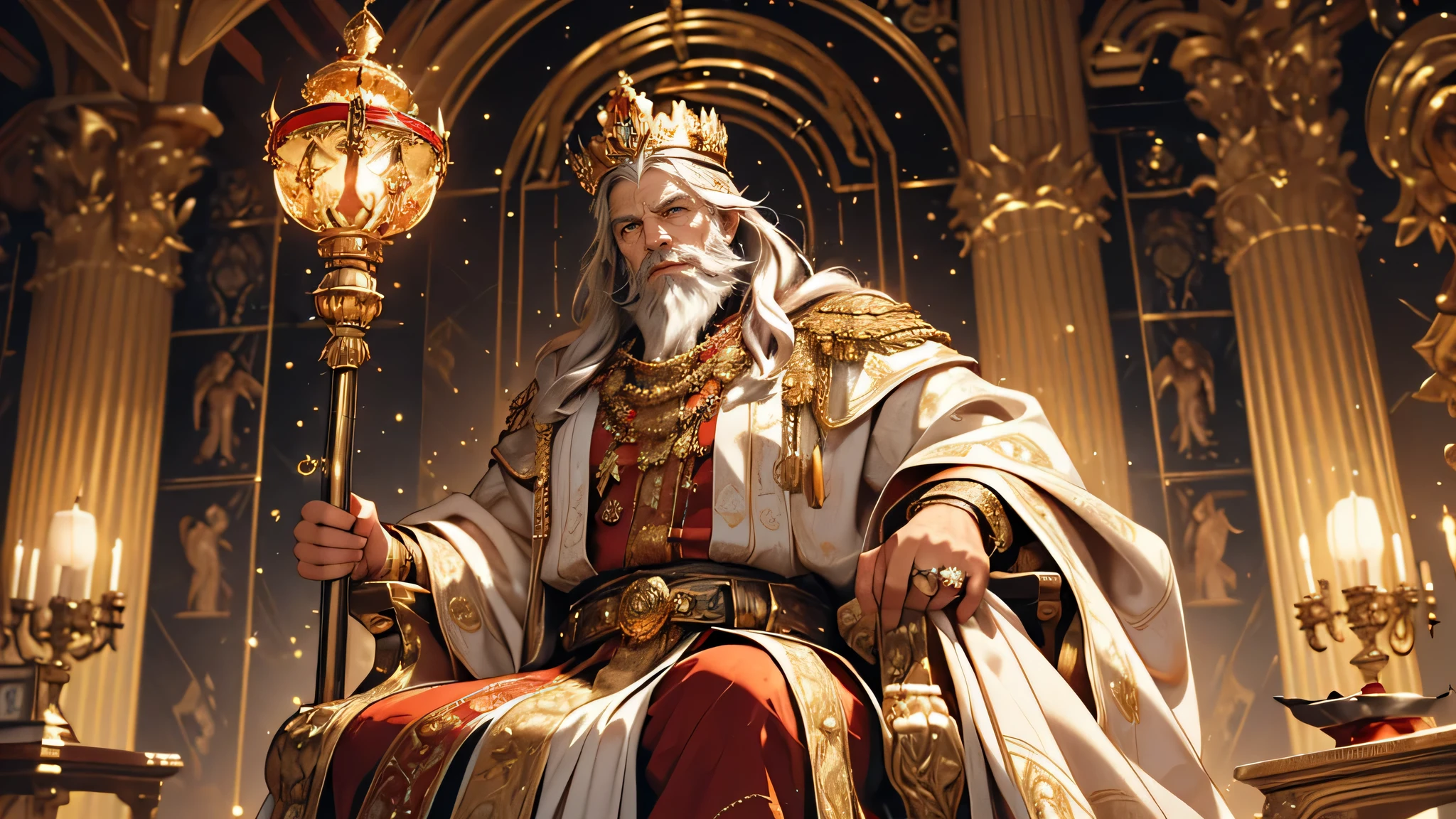best quality,ultra-detailed,realistic,high-res,
king,gold crown,old dwarf,white hair,white beard,penisvely,Sitting on throne,sullen expression,regal,aged,wisdom,
wooden throne,golden ornaments,lush red velvet cushions,carved with intricate patterns,heavy gem-encrusted scepter,
richly decorated robe,jeweled rings,ancient crown,golden chain,royal insignia,great leader,
dimly lit hall,grand stone pillars,majestic tapestries,hints of dust and time,royal emblem shining,
subdued color palette,deep shadows,rich gold accents,old world charm,ethereal glow,
classic portrait style,majestic backdrop,regal aura,majestic presence,charismatic power,
Note: Make sure to remove the prompt after investigating the results to avoid biasing the model.