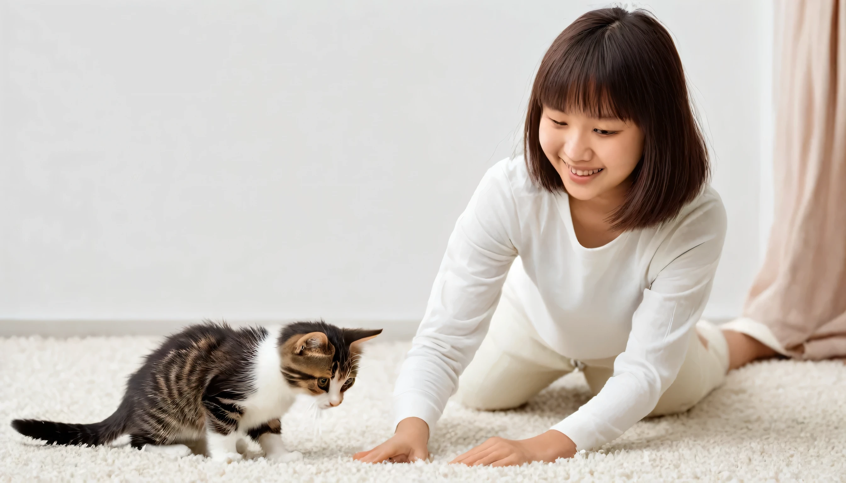 a girl playing with a cute cat