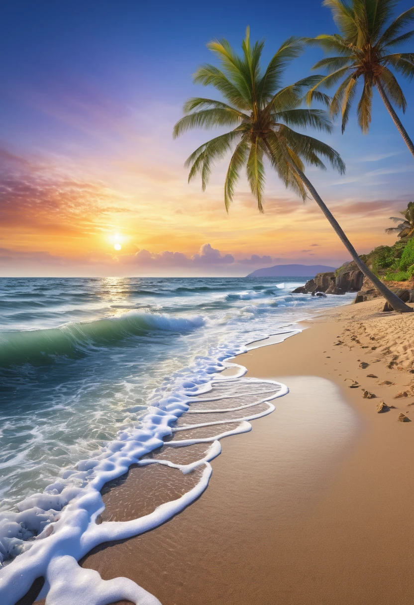 best quality,4k,8k,highres,masterpiece:1.2,ultra-detailed,realistic,photorealistic:1.37,coastal scenery,beautiful serene beach,breathtaking ocean view,vibrant blue waves,crystal clear water,sandy shore,soothing ocean breeze,sun-kissed sandy beaches,coastal rocks and cliffs,seagulls flying overhead,tropical palm trees swaying in the wind,picturesque sunset over the horizon,tranquil and peaceful ambiance,seashells scattered on the beach,glistening sunlight reflecting on the water,gentle waves crashing against the shore,white foam forming on the wave tips,majestic sailboats sailing in the distance,surfers catching waves,relaxing beach chairs and umbrellas,footprints in the sand leading to the water,children building sandcastles with giggles and laughter,people enjoying picnics and beach games,soft golden sand between your toes,salty and refreshing ocean spray on your skin,colorful parasails dancing in the sky,seabirds diving into the water to catch fish,secluded coves and hidden treasures waiting to be discovered,peaceful and rejuvenating coastal retreat,calm and inviting atmosphere,serene and unspoiled beauty,sparkling reflection of the moon on the water at night,romantic moonlit walks along the beach.