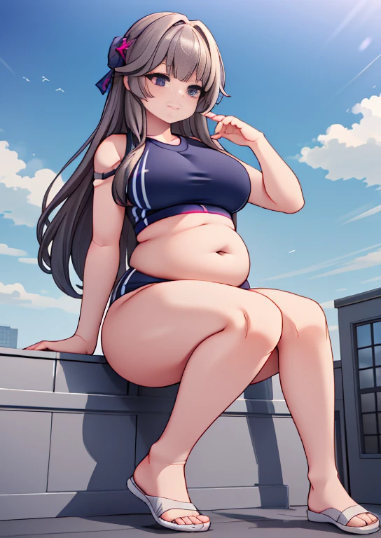(masterpiece, best quality, highly detailed), 1girls, big belly, huge belly, art by kipteitei, round belly, chubby, curvy, belly grab, enormous belly, fat belly, thicc, bigger belly, really big belly, jiggly belly, glasses, (extra thight gym clothes), ((cum on belly)), smug face, sitting, ((full body)), long hair, ((dominant)), (giantess)