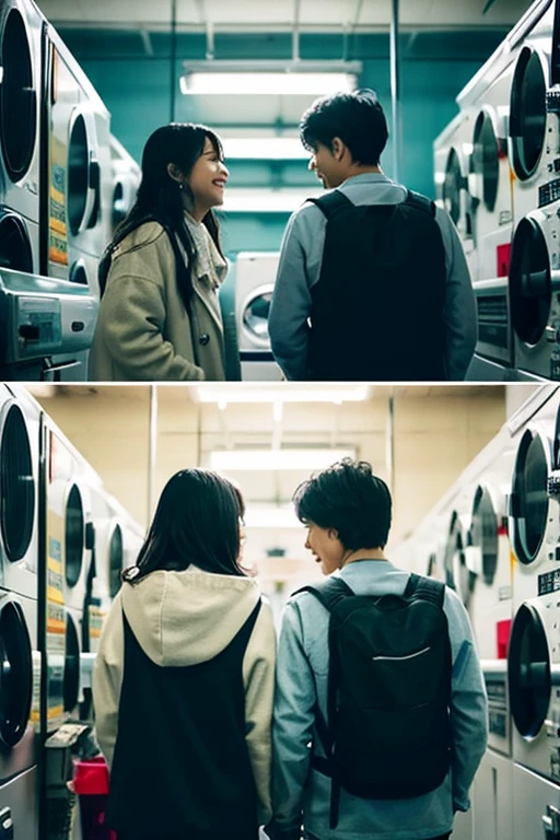 Wet day、Lovers waiting at the laundromat。In a space just for the two of us、They feel each other's presence deeply。The strength of their relationship、Wet dayの特別な雰囲気、And taking advantage of the romantic setting of a laundromat,、Describe their conversations and actions.。How their relationship grew、Tell the story of how this special day impacts their love.。Wet dayの中で彼らの愛がいかに美しく輝くかを描き出してください。