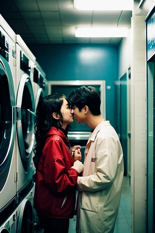 Wet day、Lovers waiting at the laundromat。In a space just for the two of us、They feel each other's presence deeply。The strength of their relationship、Wet dayの特別な雰囲気、And taking advantage of the romantic setting of a laundromat,、Describe their conversations and actions.。How their relationship grew、Tell the story of how this special day impacts their love.。Wet dayの中で彼らの愛がいかに美しく輝くかを描き出してください。