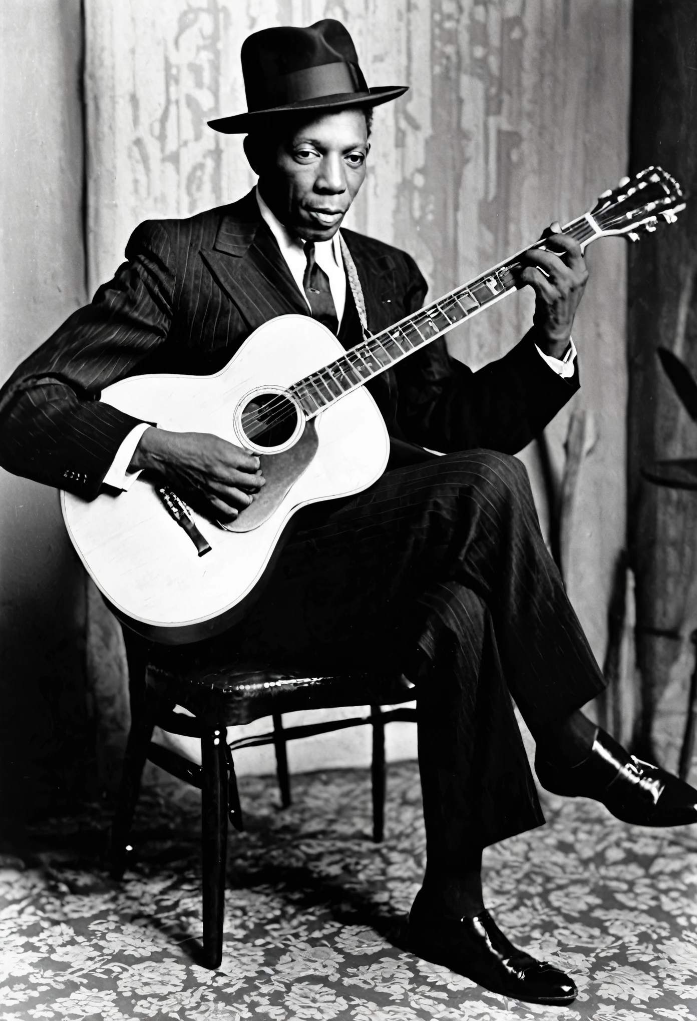 Robert Johnson, sandy, alabama bar, blue note, charismatic , illustration, white fantasy, bandera pride day, white lady, solitary, sad ending, singer