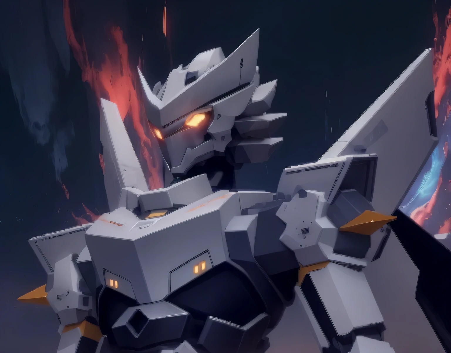 Close-up, A mix of anime and organic matter, Under the stars consists of many metal fragments, A dragon made of machine parts, Giant anime mecha, Huge mecha, Vitruvian Mecha, Metal Sculpture, Metal Art, Made of jet components, Pterodactyl mech, Movie Lighting, From below, High Detail, high resolution, High Detail