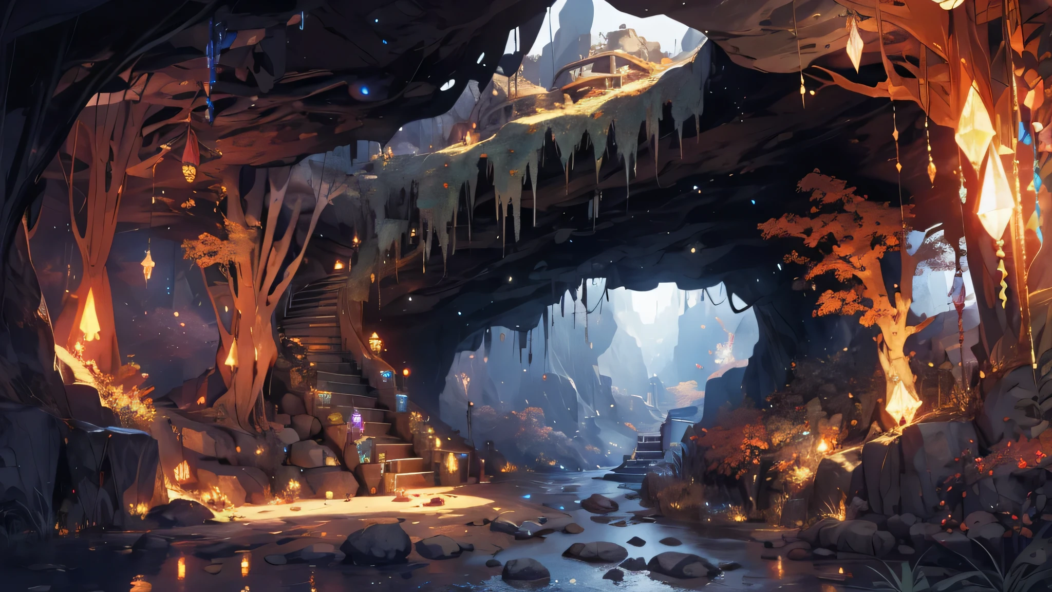 highres:1.2),detailed scene,underground mining,beautifully lit caves,mineral-rich tunnels,detailed rock formations and crystals,glimmering gemstones, fantasy an