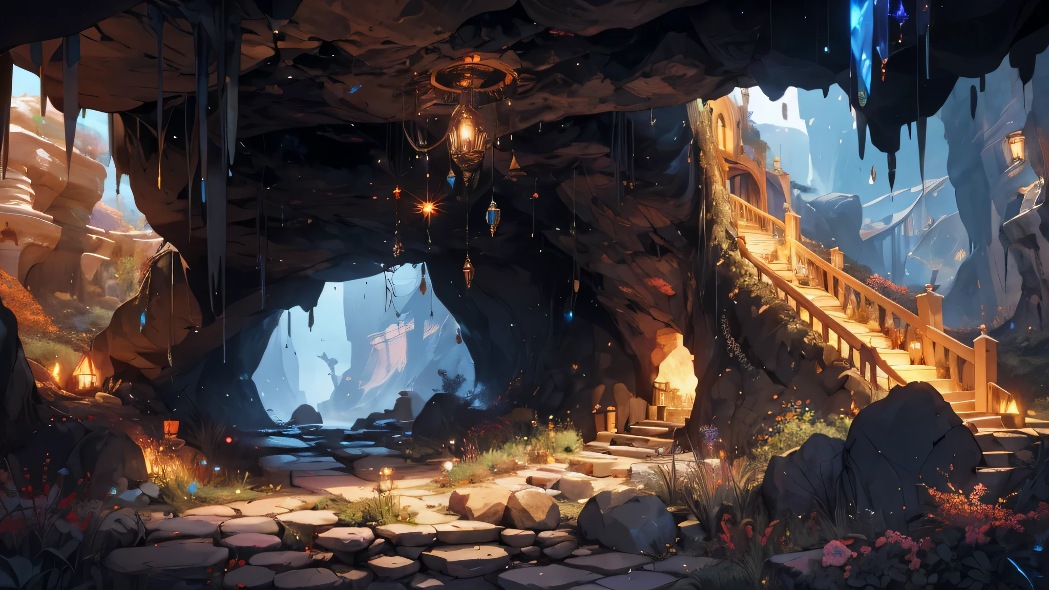 highres:1.2),detailed scene,underground mining,beautifully lit caves,mineral-rich tunnels,detailed rock formations and crystals,glimmering gemstones, fantasy an