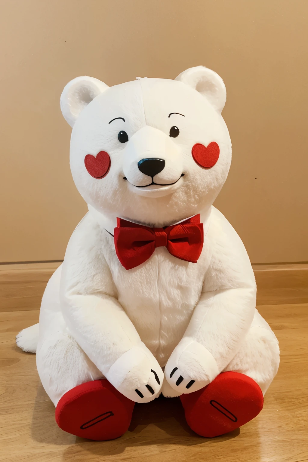 Sitting polar bear，Q version styling，Wearing a red bow tie，Smiling Face，Hand-drawn style，Simple shape